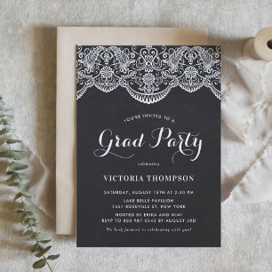 Invitation Rustic Chalkboard Brocade Lace Graduation Party