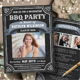 Invitation Rustic Chalkboard Graduation BBQ Party 4 Photo