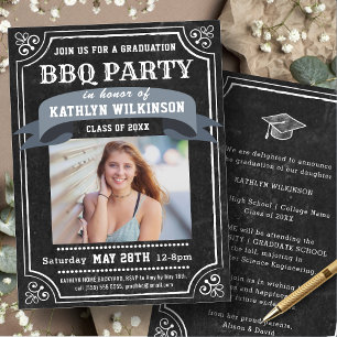 Invitation Rustic Chalkboard Graduation BBQ Party Photo
