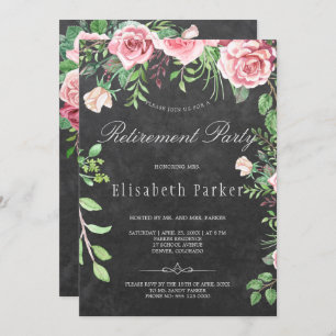 Invitation Rustic Chalkboard rose Roses Parti de retraite