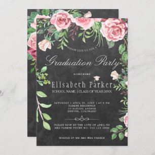 Invitation Rustic Chalkboard Rose Roses Partie de graduation