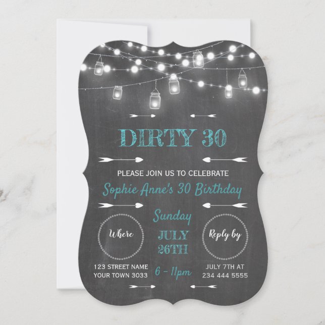 Invitation Rustic Chalkboard String Lights Dirty 30 Anniversa (Devant)