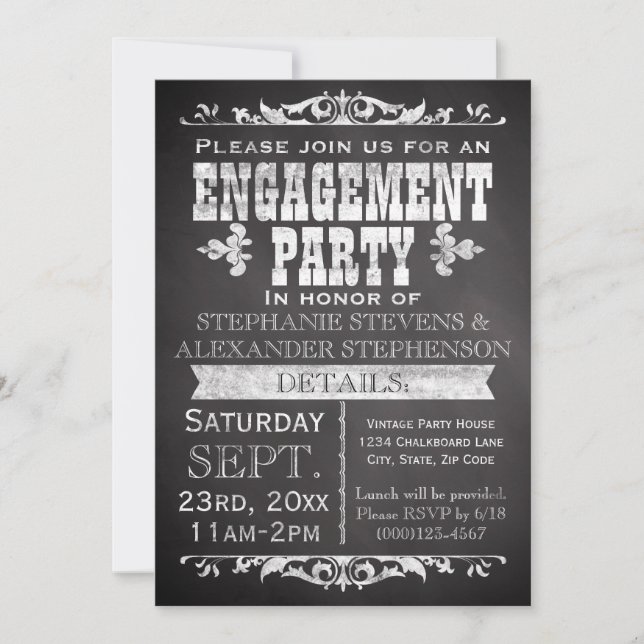 Invitation Rustic Chalkboard Vintage Engagement Party (Devant)