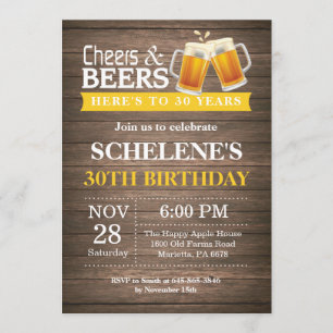 Invitation Rustic Cheers and Beers 30e anniversaire