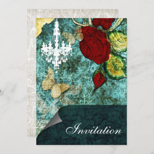Invitation Rustic Chic Aqua Mariage Rose Vintage