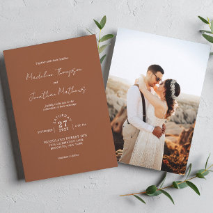 Invitation Rustic Chic Plain Terracotta Mariage photo