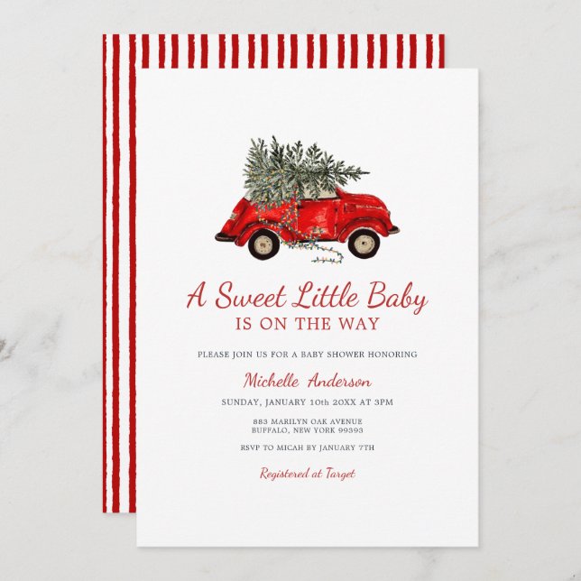Invitation Rustic Christmas Baby Shower A Sweet Little Baby (Devant / Derrière)