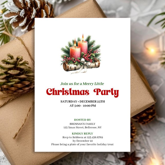 Invitation Rustic Christmas Candles Party Invite Card (Rustic Christmas Candles Party Invite Card)