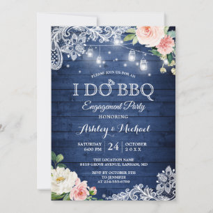Invitation Rustic Classic Blue I DO BBQ Engagement Party