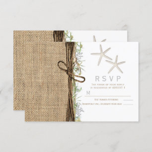 Invitation Rustic Coastal Beach Starfish Burlap Wedding RSVP