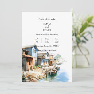 Invitation Rustic Coastal Fishing Village Shacks Mariage