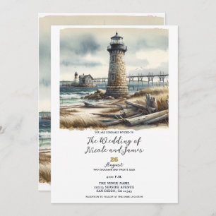 Invitation Rustic Coastal Lighthouse Plage de bord de mer Mar