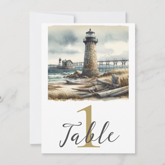 Invitation Rustic Coastal Lighthouse Seaside Beach Table (Devant)