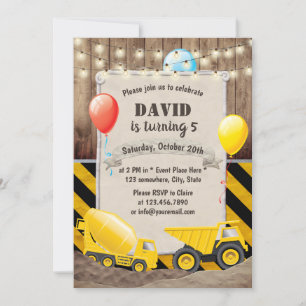 Invitation Rustic Construction Camion Boys Anniversaire