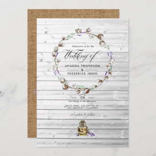 Invitation Rustic Cotton Lavender Pays Barre Mariage Photo