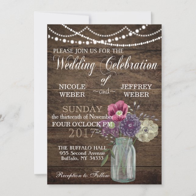 Invitation Rustic Country Automne Hiver Automne Mariage Mason (Devant)