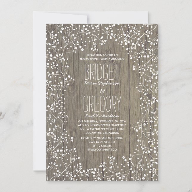 Invitation Rustic Country Baby's Breath Engagement Party (Devant)