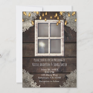 Invitation Rustic Country Barne Fenêtre Lights Lace Invitatio