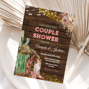Invitation Rustic Country Bottes Couple's Shower Wood Floral