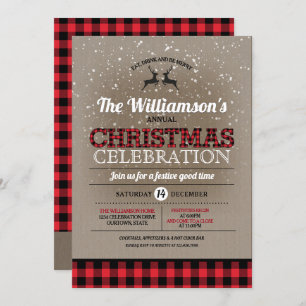 Invitation Rustic Country Buffalo Check Christmas Party