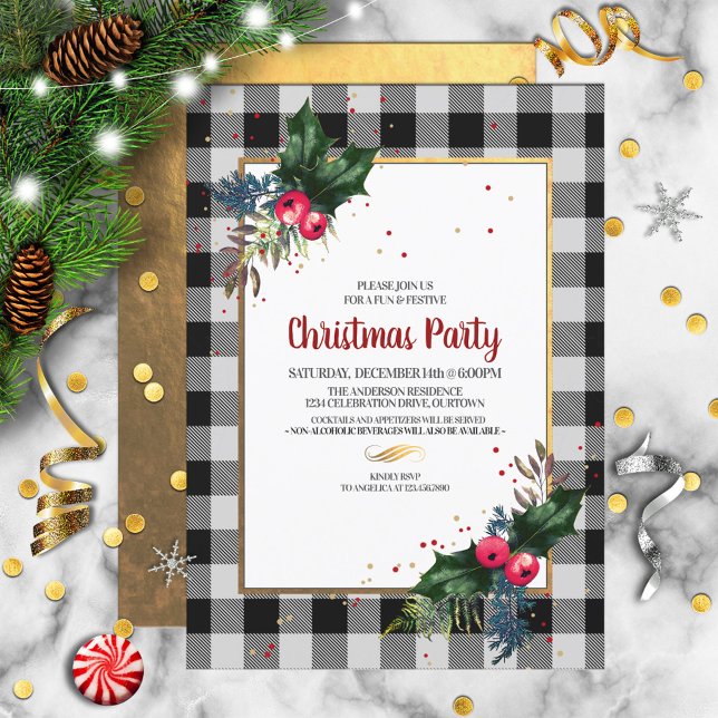 Invitation Rustic Country Buffalo Check Christmas Party (Créateur téléchargé)