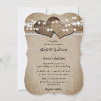 Invitation Rustic Country Burlap Lace String Mariage