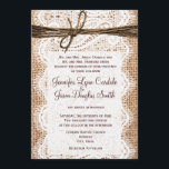 Invitation Rustic Country Burlap Lace Twine Wedding Invite<br><div class="desc">Cette faire-part de mariage rustique est parfaite pour tous les mariages occidentaux du pays. Il présente un arrière - plan de burlap imprimé rustique de chaque côté de l'invitation. L'invitation a une dentelle imprimée sur le dessus du burlap. Le dessus est orné d'une gravure de ficelle imprimée. Le burlap, la...</div>