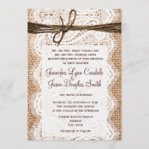 Rustic Country Burlap Lace Twine Wedding Invite
