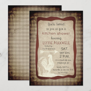 Invitation Rustic Country Check Rooster Kitchen Douche