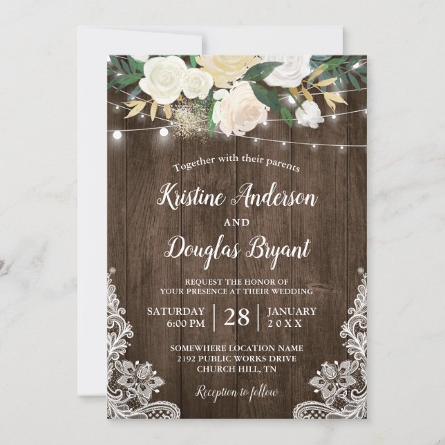 Invitation Rustic Country Chic Floral String Mariage (Devant)