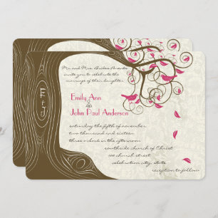 Invitation Rustic Country Chic Tree Oiseaux roses Mariages