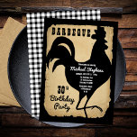 Invitation Rustic Country Chicken BBQ 30e fête d'anniversaire<br><div class="desc">Style rustique ferme avec aspect vieilli,  déchirée en papier et chèques de buffle noir et blanc comme arrière - plans pour une silhouette de coq noir "BARBEQUE" Design de fête d'anniversaire par Holiday Hearts Designs (droits réservés).</div>