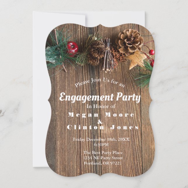 Invitation Rustic Country Christmas Engagement Party (Devant)