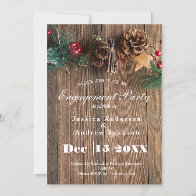 Invitation Rustic Country Christmas Engagement Party (Devant)