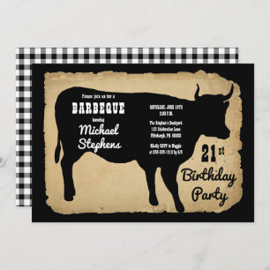 Invitation Rustic Country Cow 21e anniversaire de fête Barbeq