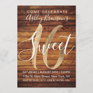 Invitation Rustic Country Faux Gold Foil Wood Sweet 16