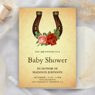 Invitation Rustic Country Floral Horseshoe Baby shower