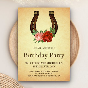 Invitation Rustic Country Floral Horseshoe fête d'anniversair