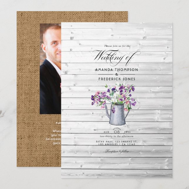 Invitation Rustic Country Garden Pois doux Mariage Floral Inv (Devant / Derrière)