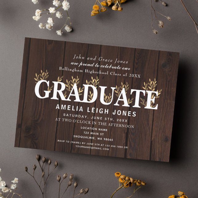 Invitation Rustic Country Gold Leaf Graduation Party (Créateur téléchargé)