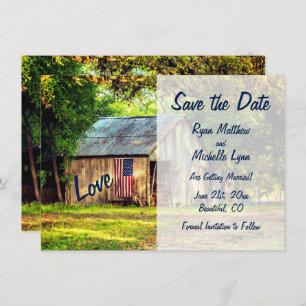 Invitation Rustic Country Grange American Flag Enregistrer la