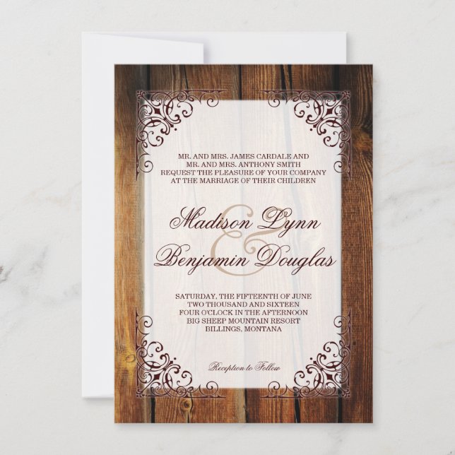 Invitation Rustic Country Grange Bois Cadre Mariage Invitatio (Devant)
