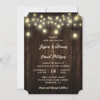Invitation Rustic Country Grange Bois Chaîne Lumière Mariage