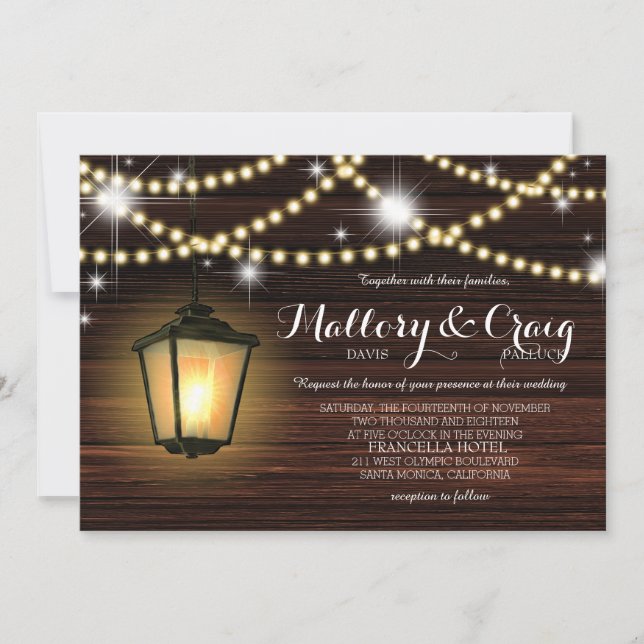 Invitation Rustic Country Grange Lanterne Lights Mariage (Devant)