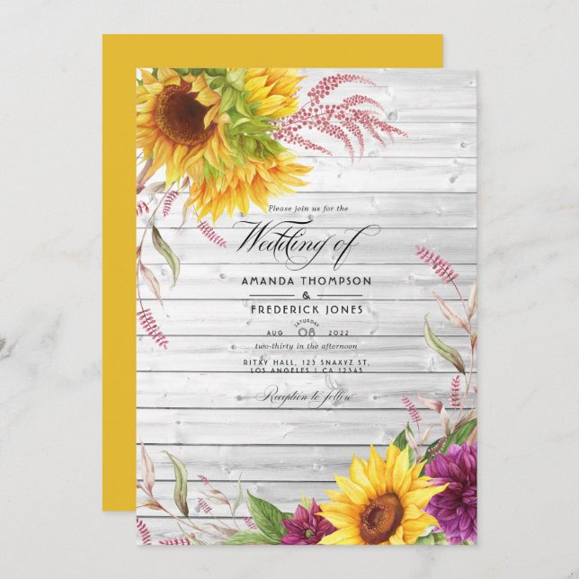 Invitation Rustic Country Grange Tournesol Mariage Photo (Devant / Derrière)