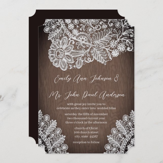 Invitation Rustic Country Heirloom Dentelle Mariage Invitatio (Devant / Derrière)