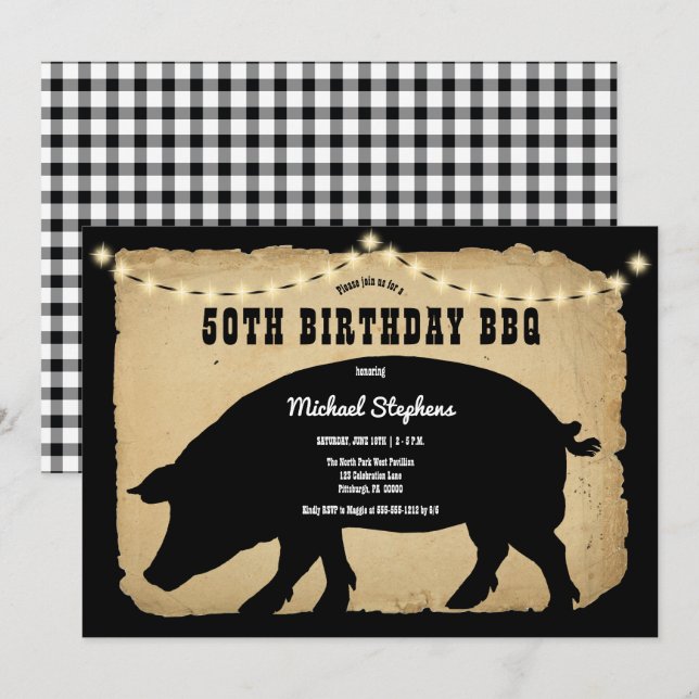Invitation Rustic Country Hog 50e Anniversaire Barbeque - BBQ (Devant / Derrière)