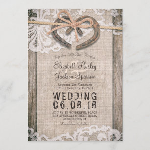 Invitation Rustic Country Horseshoe Burlap Lace Barn Mariage