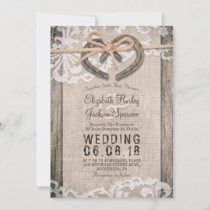 Invitation Rustic Country Horseshoe Burlap Lace Barn Mariage