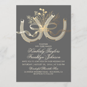 Invitation Rustic Country Horseshoe Gold et Grey Mariage